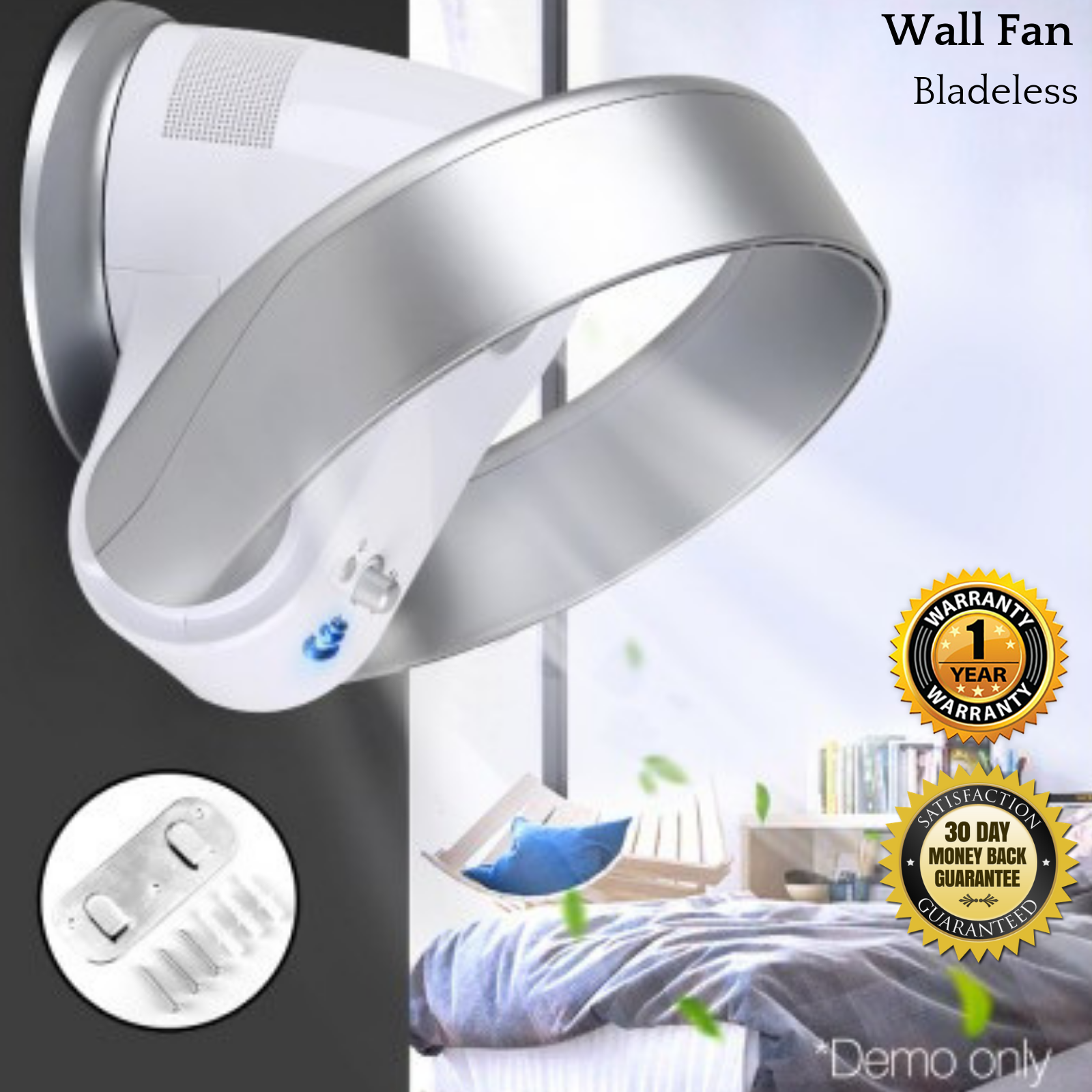 Bladeless Wall Fan Remote Control Timer WallMounted Air Cooler Devanti