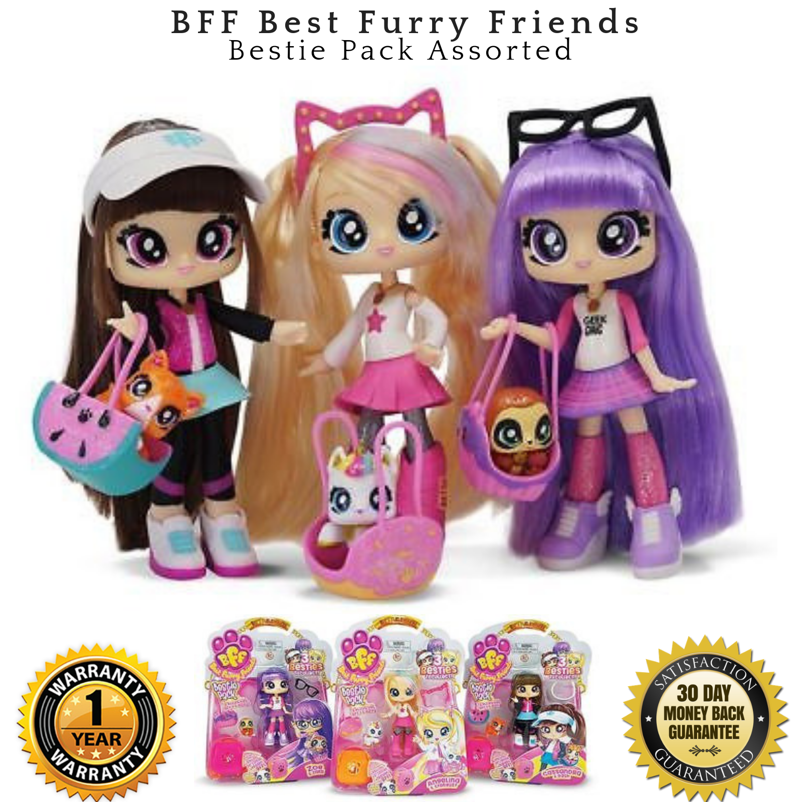 bff best furry friends plush with bag assorted