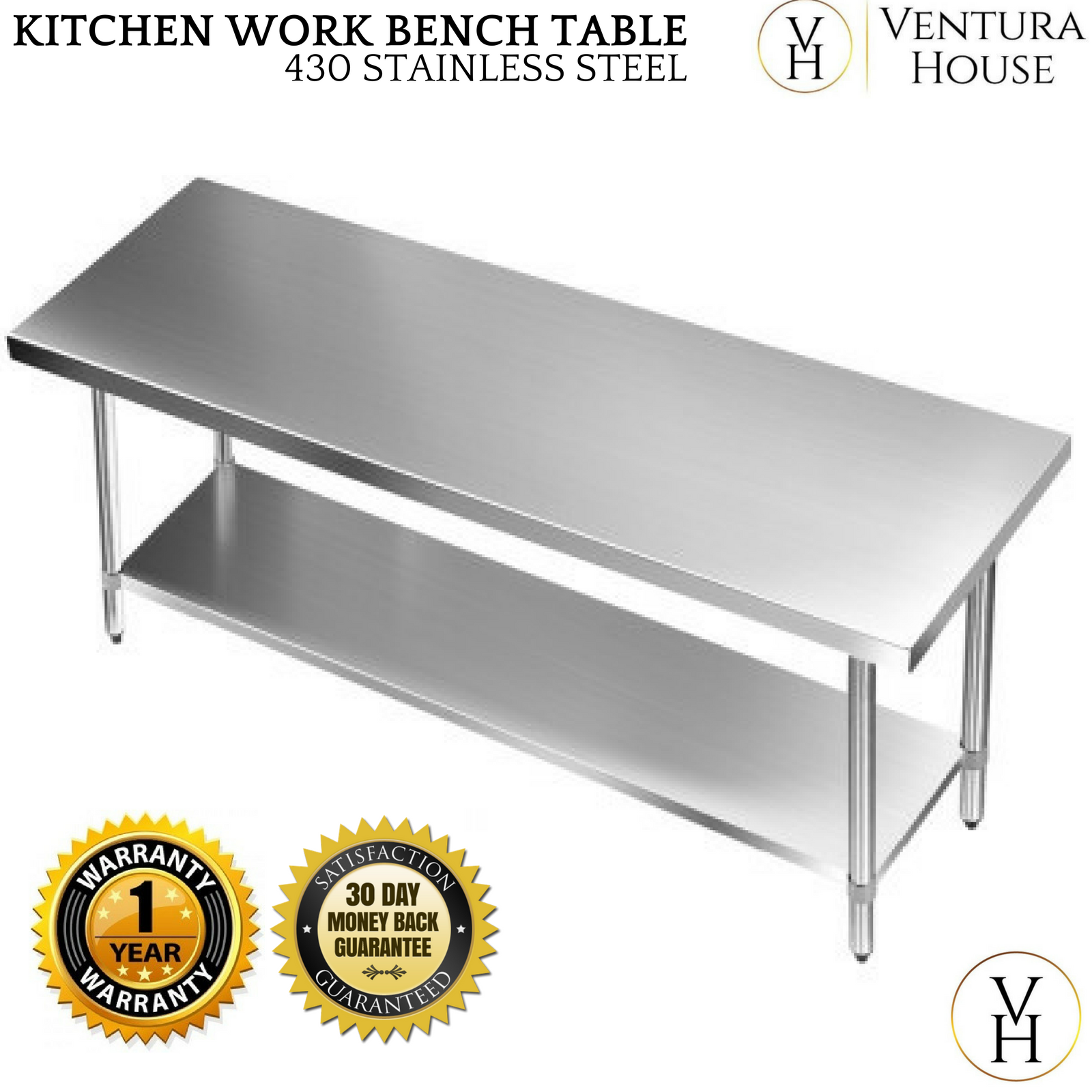 Commercial 430 Stainless Steel Kitchen Work Bench Table 